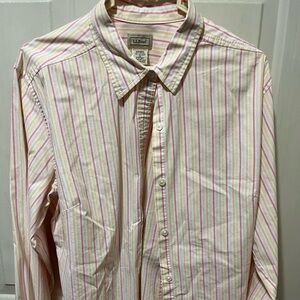 L.L. Bean womens White Shirt with Pink and Yellow Stripes
